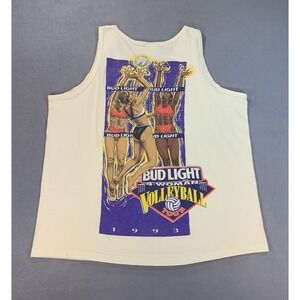 Vintage Bud Light 4 Women Beach Volleyball Tank Top Sz L Made in USA